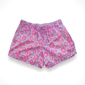 Vineyard Vines | Grey & Pink Floral Medallion Drawstring Linen Blend Shorts